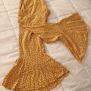 Yellow + White polka-dot flare pants